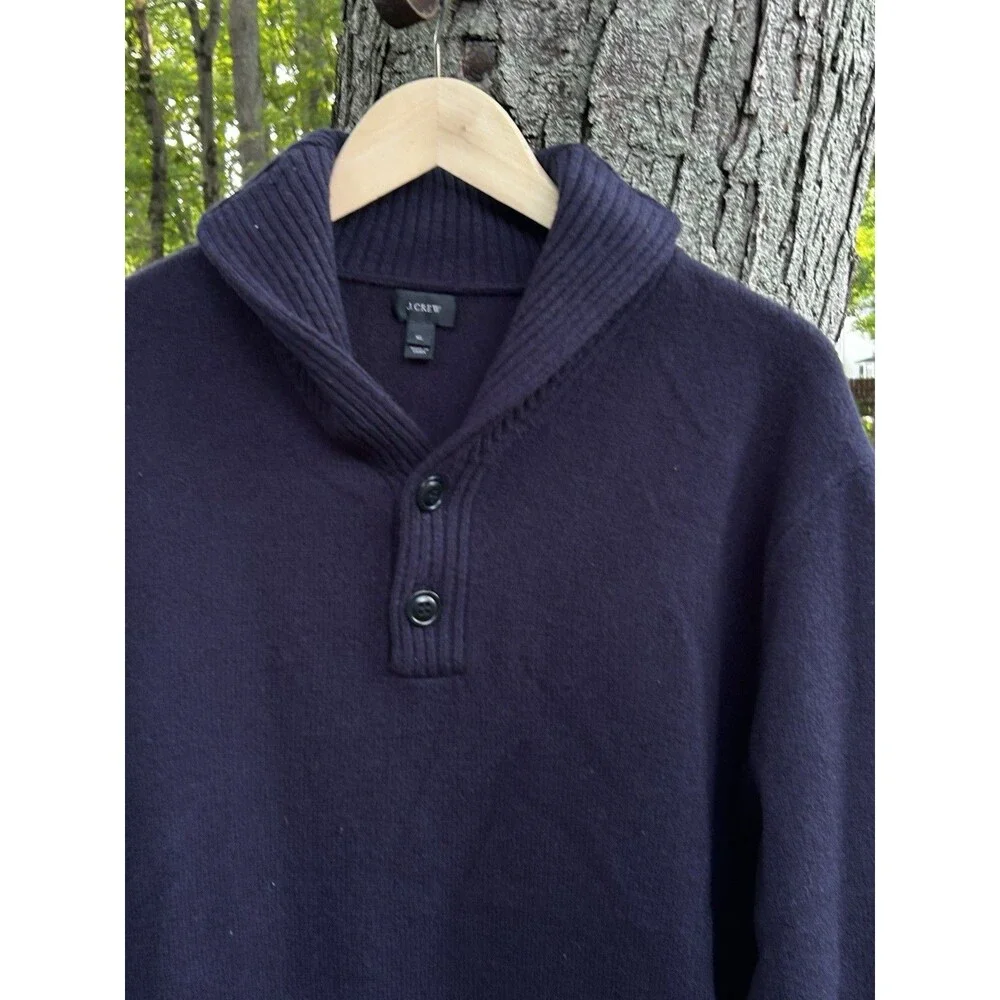 J.Crew Men's Classic Shawl Collar Sweater Size XL Navy Blue Lambswool Preppy